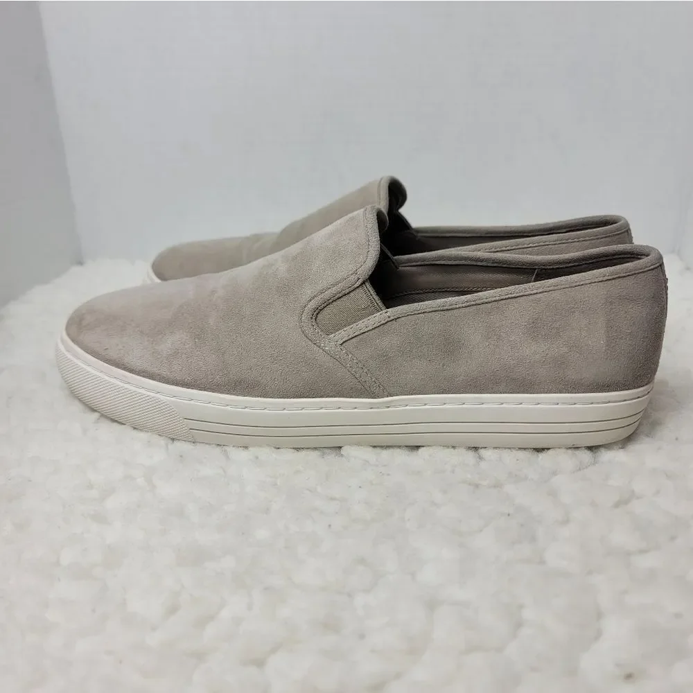 Tory Burch Jesse Slip-On  Sneaker Size 10.5   Gray Suede Gold Logo Back Shoes